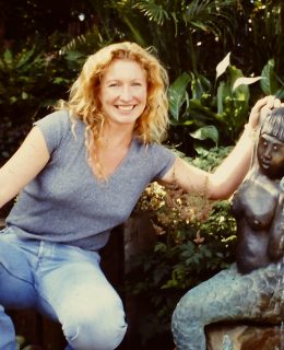 Charlie Dimmock pictured by a water feature