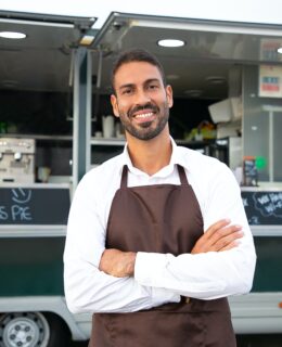 man with food van
