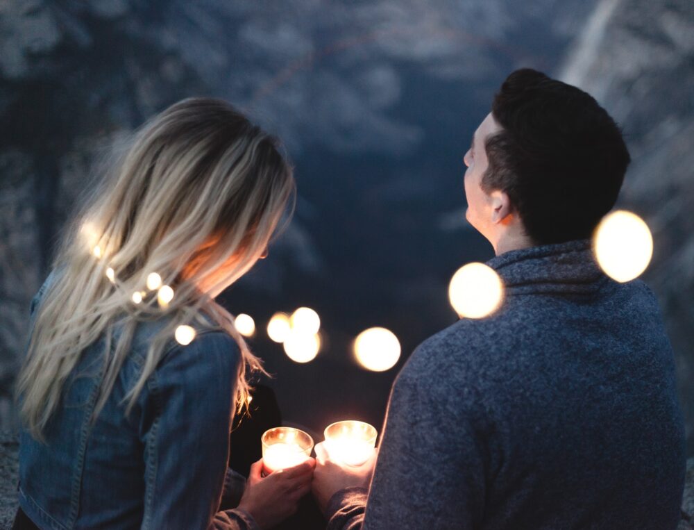 couple with fairy lights