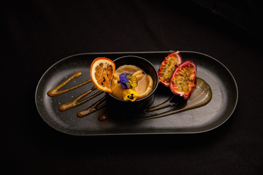 Natilla with a mango sorbet