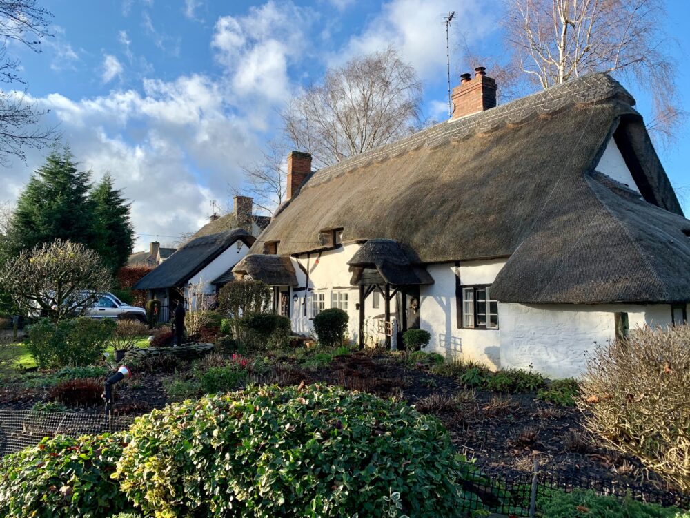 cottage with thatched roof